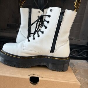 DR. MARTENS JADON NJ004 Quad Retro WOMEN'S BOOTS white polished LEATHER SIZE 8!